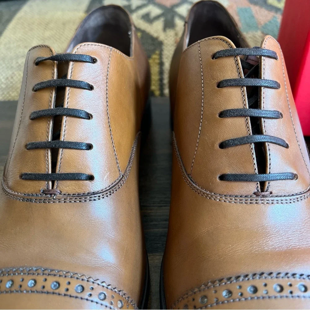 Salvatore Ferragamo Boston Brogue Burnished Leather Cap-Toe Oxfords 10.5 E